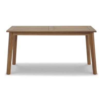 Light Brown Solid Acacia Wood Rectangular Outdoor Dining Table