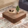 35.4" Modern Square Wood Veneer Coffee Table with Pedestal Base, Natural Brown Large Center Table for Living Room - 3irtyhousy - 2 of 4