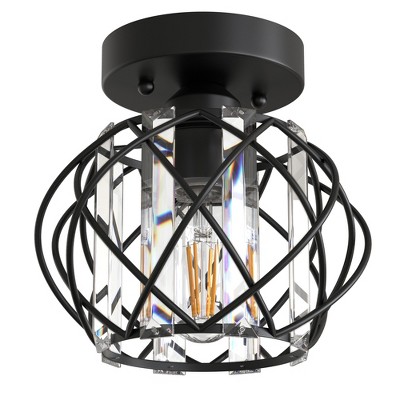 DORESshop 7 in. 1-Light Crystal Semi Flush Mount Ceiling Light Fixture, E26 Hallway Chandelier for Entry, Bedroom Bathroom