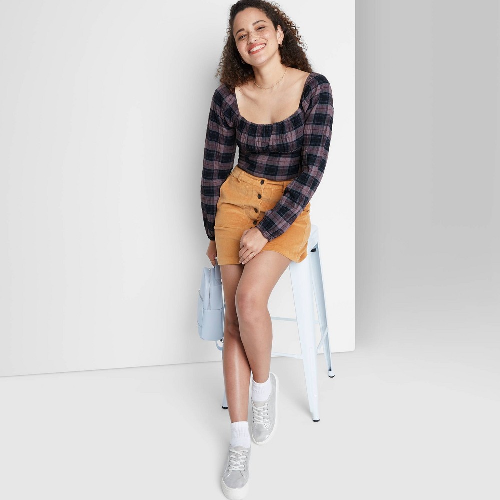 Women's Puff Long Sleeve Bustier Top - Wild Fable Purple Plaid ( DIFFERENT SIZES ) 5 pcs.