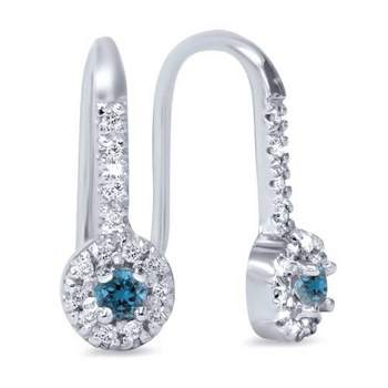 Pompeii3 1/2ct Treated Blue & White Diamond Dangle Earrings 10K White Gold
