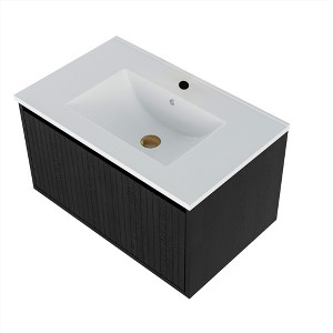SEVOBAL Bathroom Sinks Wall Mount Vanity Cabinet with Storage Drawers Modern Furniture for Home Use, Black, 29.13"*17.91"*15.75" - 1 of 4