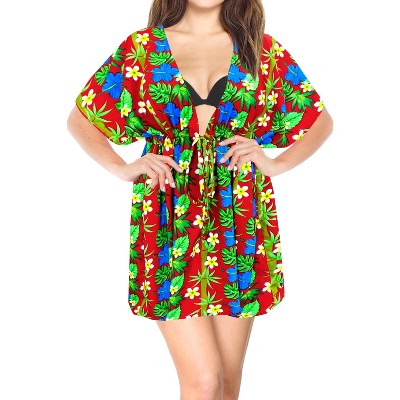 LA LEELA Women's Summer Mini Beach Tropical Dress Swimsuit V Neck Tops Cover Ups for Swimwear Women