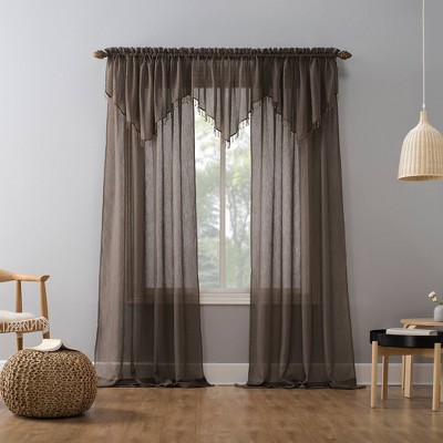 95" x 51" Brown Sheer Polyester Rod Pocket Curtain Panel