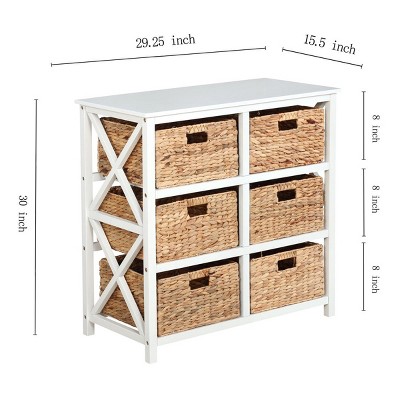Gray 3 Tier Storage Cabinet with Natural Wicker Baskets