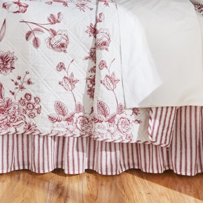 Full Blue Cotton Floral Quilt Set with Ruffled Shams