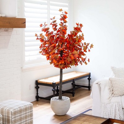 6-Foot Autumn Maple Artificial Tree in Black Planter