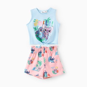 Disney Lilo & Stitch Toddler Girl's 2 Piece Outfits Sleeveless Tie Knot Tank Top Summer Short Sets Coordinate Set 4-13Y - 1 of 4