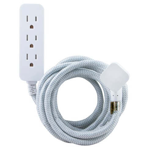 3-Outlet Household Indoor Extension Power Cord - 2 Prong with Protection Outlet  Cover - 6 Feet, White