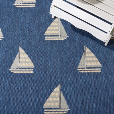 Courtyard Navy & Beige 79" Square Synthetic Indoor/Outdoor Rug