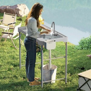 Resenkos Gray Folding Fish Cleaning Table with Sinks, Portable Camping Sink Table with Faucet, Drainage Hose, Sprayer, Shelf, Drawer - 1 of 4