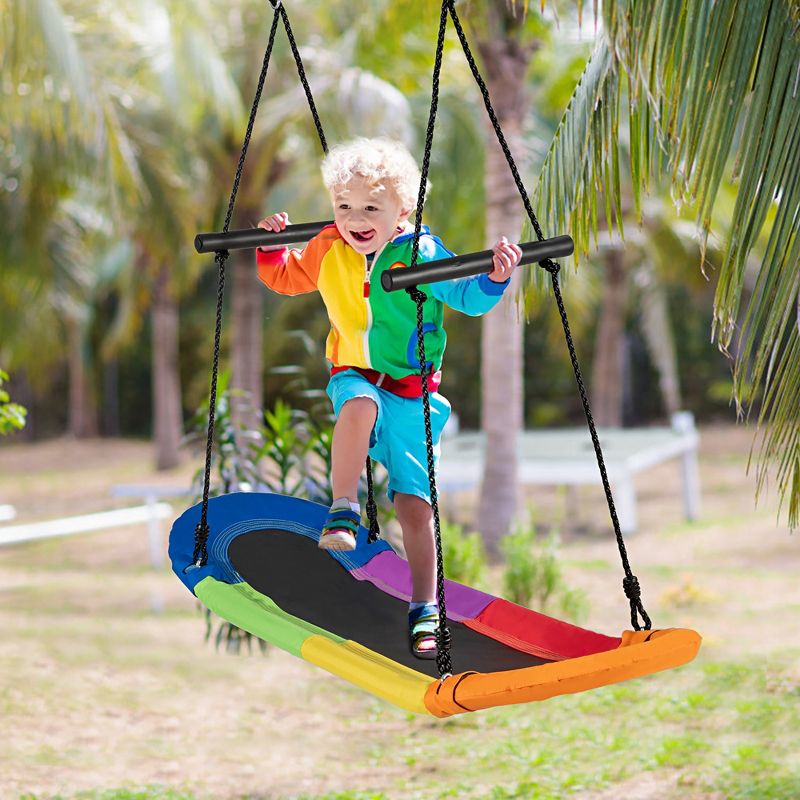 Costway Saucer Tree Swing Surf Kids Outdoor Adjustable Oval Platform Set w/ Handle Blue\Green\ Colorful\Camouflage green, 2 of 10