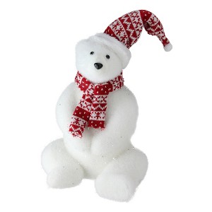 Northlight Glitter Polar Bear in Nordic Hat and Scarf Christmas Decor - 17" - 1 of 2