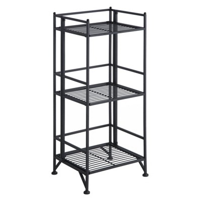 3-Shelf Shelving Unit Three Tier Folding Bookshelf Small Bookcase Display  Black