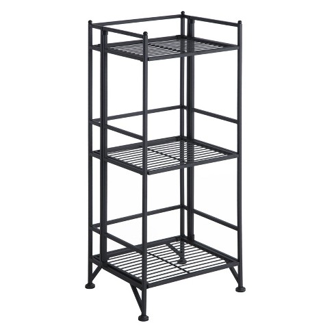 Folding 3 Shelf Narrow Black Metal with Natural Wood Shelves - Brightroom™