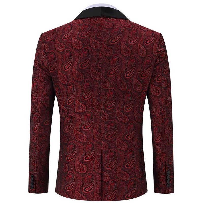 Men's Paisley Tuxedo Jacket Shawl Lapel One Button Suit Jacket Floral Blazer for Wedding Dinner Party Prom, 3 of 9