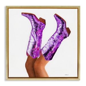 Stupell Industries Purple Glam Cowgirl Boots, Gold, 25" x 25" - 1 of 4