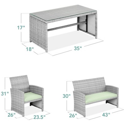 Gray Wicker 4-Piece Patio Conversation Set with Light Mint Cushions