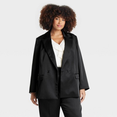 Women s Structured Satin Blazer A New Day Black 2x Target