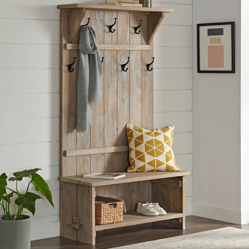 70" Castleton Mango Wood Hall Tree Driftwood - Alaterre Furniture