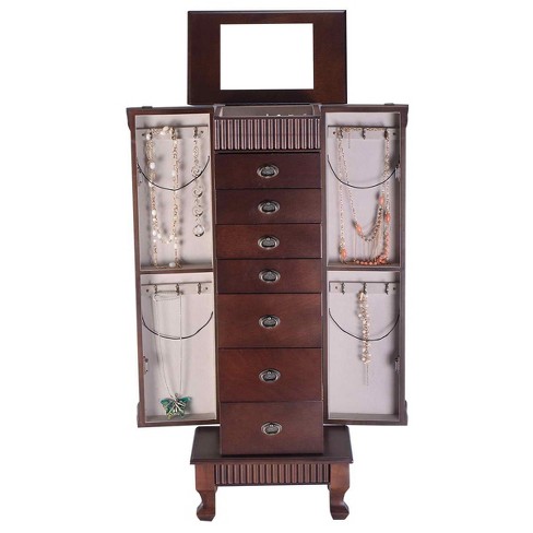 Wooden Jewelry Armoire Cabinet Storage Chest with Drawers and Swing Doors -  Costway