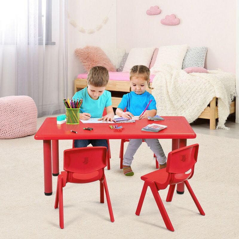 Costway Kids Plastic Rectangular Learn and Play Table Playroom Kindergarten Home Red, 4 of 11