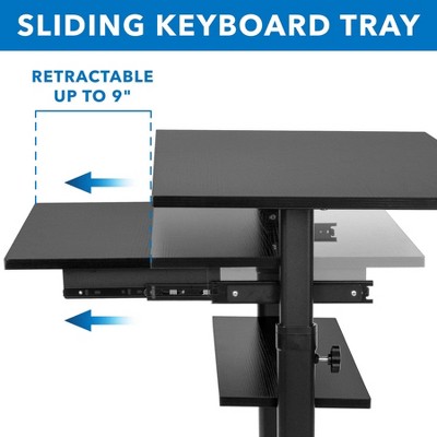 Adjustable 32" Black Wood Mobile Sit/Stand Desk with Keyboard Tray