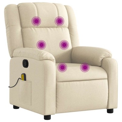 vidaXL Cream Fabric Massage Recliner Chair - Manual Tilt Armchair with Vibrating Massage Points and Side Pocket for Elderly