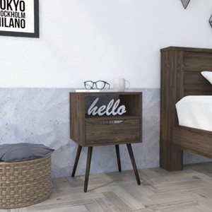 PAGED Wooden Nightstand Modern Side Table with 2 Storage Drawers and Black Handles, Bedside Cabinet for Bedroom, Living Room - 1 of 4