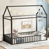 TIRAMISUBEST Twin size House Floor Bed with Detachable Slats, Versatile Metal House bed w/ Guardrails, Transformable Design, Transform into a Loft Bed - 4 of 4