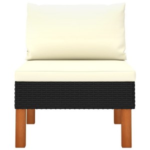 vidaXL Middle Sofa with PE Rattan and Solid Eucalyptus Wood - Outdoor Seating Furniture with Cushions - Low-Maintenance and Configurable - 1 of 4