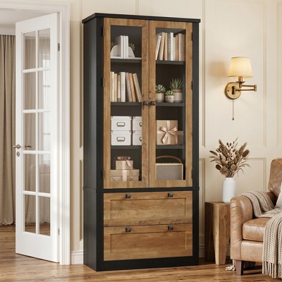 Garvee 72" Tall Kitchen Pantry Cabinet with 2 Drawers, Farmhouse Kitchen Cupboard with Glass Doors and Adjustable Shelves, for Dining Room, Black + Brown — фото 6