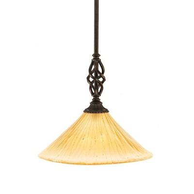 Toltec Lighting Elegante 1 - Light Pendant in  Dark Granite with 12" Amber Crystal Shade