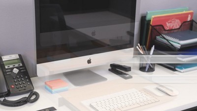 Brown MDF and Metal Monitor Stand with Sliding Keyboard Drawer