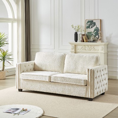NicBex Modern Convertible Sleeper Chair,Folding Sofa Bed with Wooden Frame,Couches Covered in Chenille Fabric for Living Room,Beige