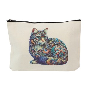 Unique Bargains Durable Jewelry Cats Pattern Makeup Bag Beige 1 Pc - 1 of 4