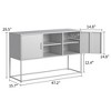 NicBex 47.2" Modern 3-Doors Sideboard,Kitchen Storage Cabinets with Metal Handles and Frame for Kitchen, Living room, and Dining Room,White - 3 of 4
