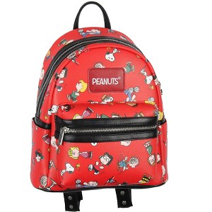Peanuts Mini Backpack Character Charlie Brown Linus Lucy Sally Marcie All-Over Tossed Print Travel Tote Purse - 1 of 4