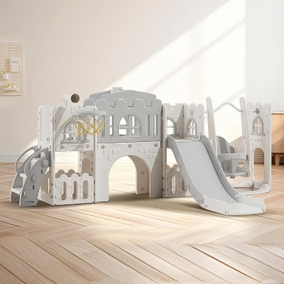 10 in 1 Toddler Slide, Age 1-3 with Swing, Basketball Hoop and Telescope, Kid Slide for Toddlers, Indoor Outdoor Toddler Playset Toddler Playground