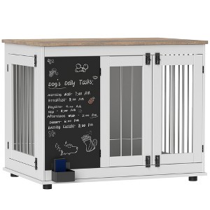 PawHut Furniture Dog Crate, 39" Dog Kennel Furniture Side Table for Large Dogs with Three Doors, Blackboard & Non-slip Foot Pads, White - 1 of 4