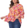 Agnes Orinda Women's Plus Size Floral V Neck Ruffle Sleeve Loose Fit Babydoll Peplum Blouse - 2 of 4