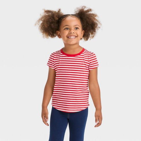 Toddler Girls' Striped Short Sleeve T-shirt - Cat & Jack™ Red : Target