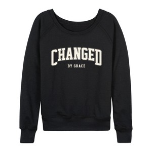 Women's - Instant Message - Changed By Grace Collegiate Lightweight French Terry Wide Neck Long Sleeve Graphic Shirt - 1 of 4