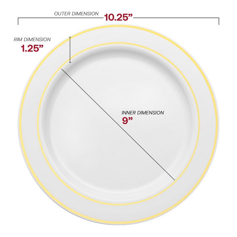 Smarty Had A Party 10.25" White with Gold Edge Rim Plastic Dinner Plates (120 Plates), 2 of 7