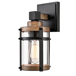 CLAXY Farmhouse Black Outdoor Wall Sconce with Cylinder Glass Shade - 1 of 4