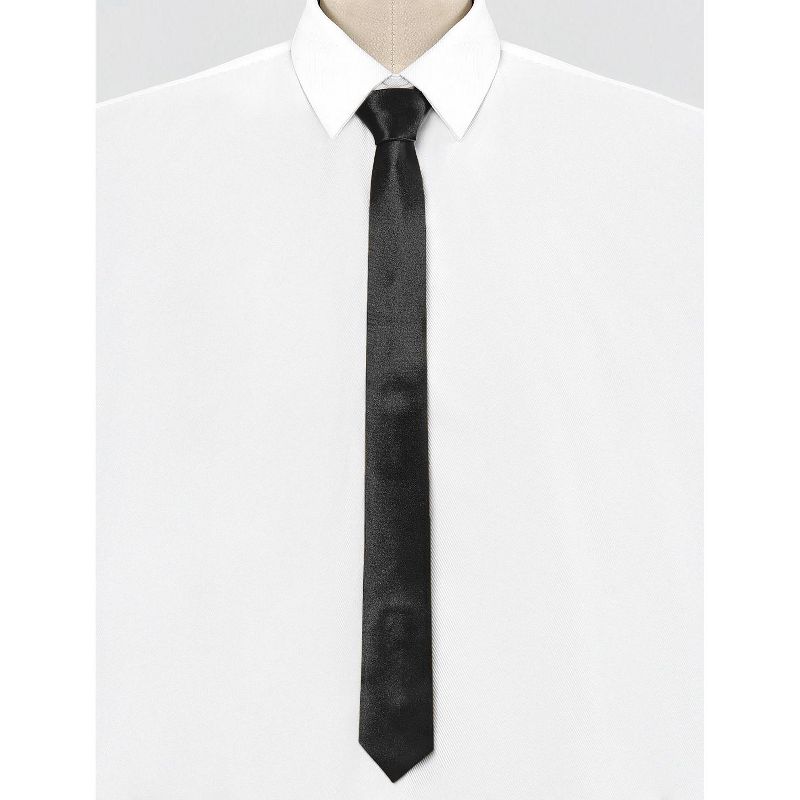 Allegra K Men's Skinny Ties Satin Solid Self-tied Necktie for Wedding Business, 2 of 8