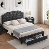 coucheta Queen Size Bed Frame with 2 Storage Drawers and Headboard, Upholstered PU Leather Button Tufted, Black - 3 of 4
