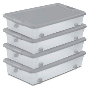 Sterilite 56 Qt Wheeled Under Bed Storage Container, Plastic Bin, Silver, 4 Pack - 1 of 4