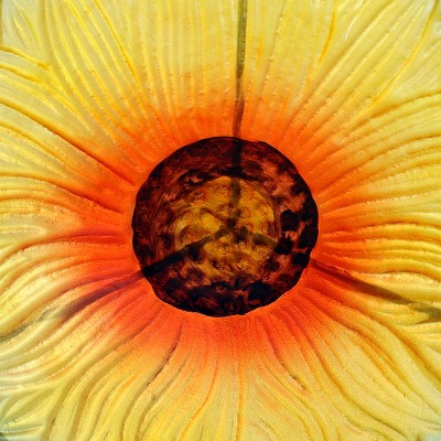 Blooming Sunflower Glass Bird Bath with Iron Stake and Clamp
