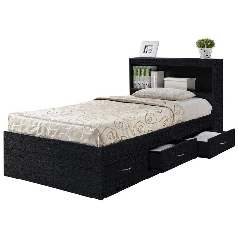 Twin Size Captain Bed With 3 Drawers And Headboard In Black